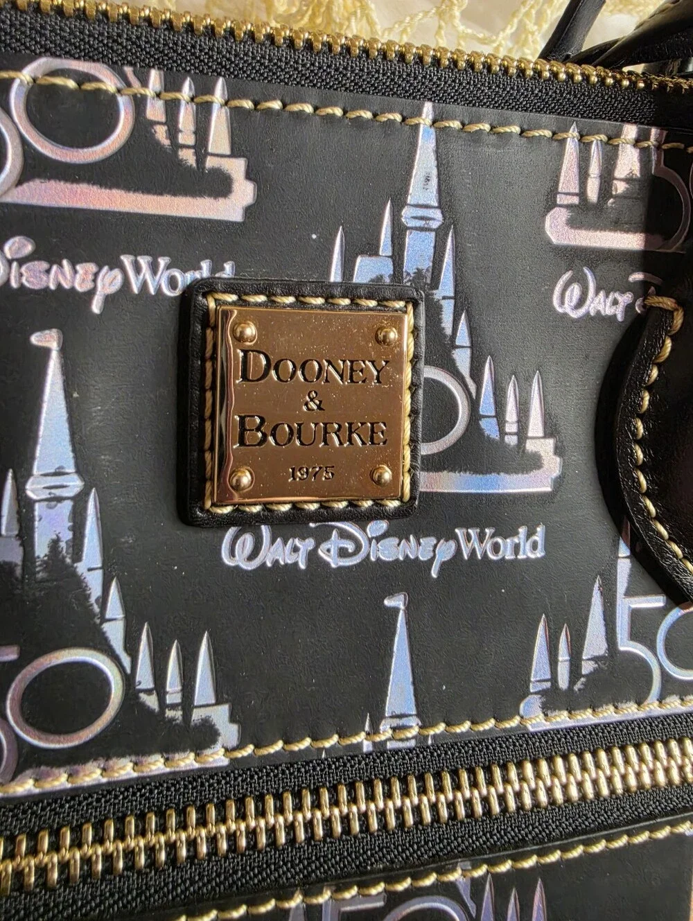 New Disney Dooney & Bourke Walt Disney World 50th Anniversary Black Holo Satchel